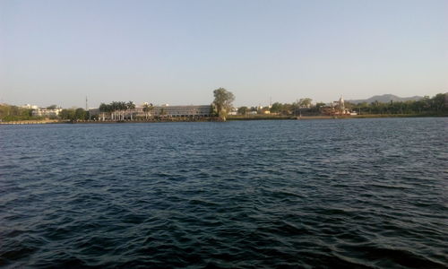 Scenic view of lake against clear sky