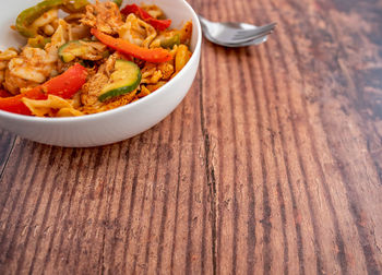 High angle view of meal served on table