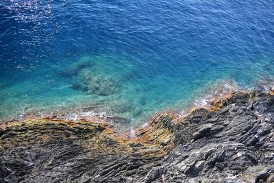 High angle view of rocks in sea