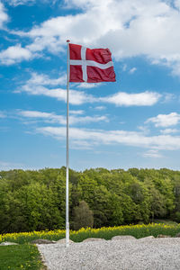 Low angle view of flag against sky