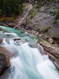 Scenic view of waterfall in maligne canyon in jasper national park