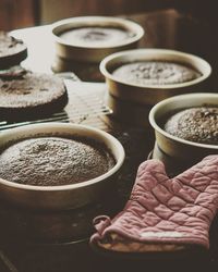 Close-up of homemade chocolate desserts on plate on table