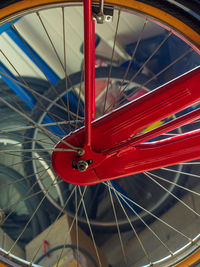 Low angle view of bicycle wheel