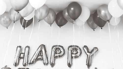 High angle view of balloons against wall