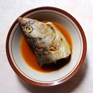 High angle view of fish in plate