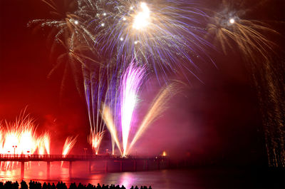 Firework display at night