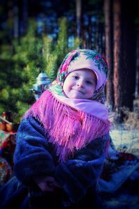 Portrait of cute girl in winter