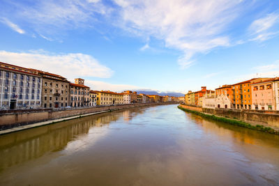 River amidst buildings against sky