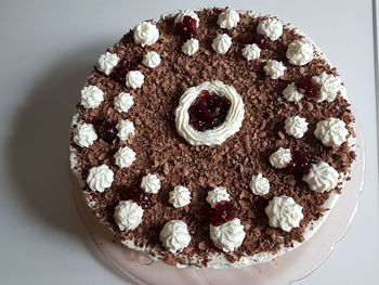 Directly above shot of cake in plate on table