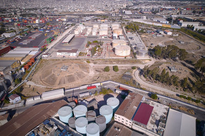 High angle view of buildings in city