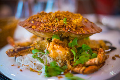 Close-up of meat served in plate