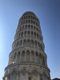 Low angle view of historical building against clear blue sky