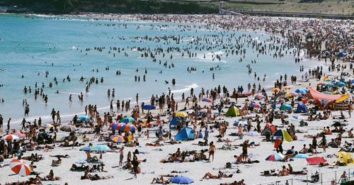 High angle view of people on beach