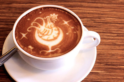 High angle view of cappuccino on table