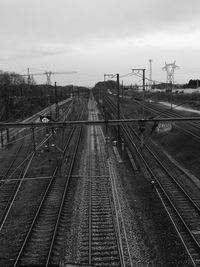 High angle view of railroad tracks against sky