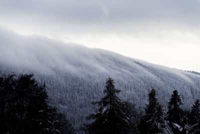 Scenic view of mountains against sky during winter