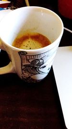 Close-up of coffee cup on table