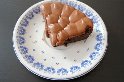 High angle view of dessert in plate on table