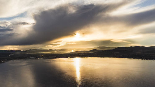 Scenic view of lake against sky during sunset