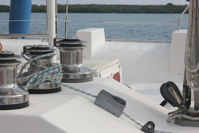 Close-up of sailboat winch