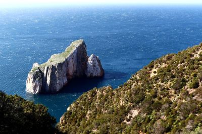 High angle view of rock formations in sea