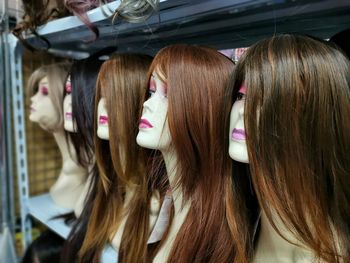 Close-up of mannequins at store