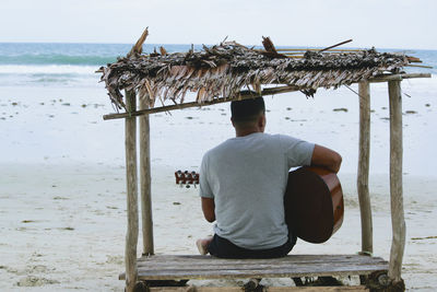 Rear view of man on beach