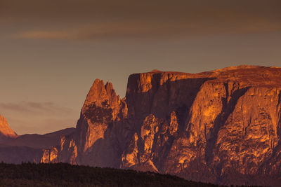 Scenic view of mountain against sky during sunset