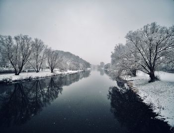 Scenic view of lake against sky during winter