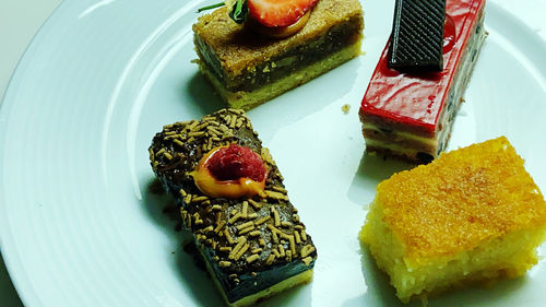 High angle view of cake in plate