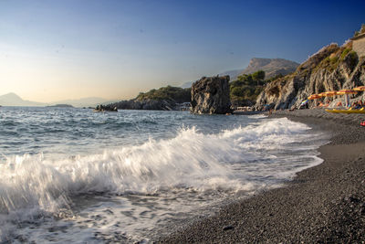 Scenic view of sea against clear sky