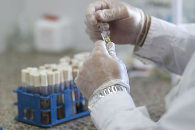 Cropped hand of dentist holding dentures