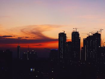 City skyline at sunset