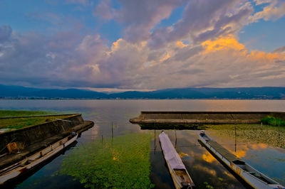 Scenic view of lake against sky during sunset