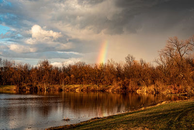 Scenic view of lake against sky during sunset