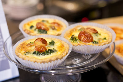 Close-up of tart on cakestand