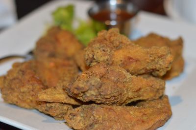 Close-up of served food in plate