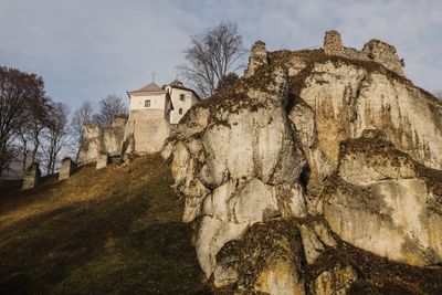 Low angle view of historical building against sky. ojcow castle at morning soft light. 