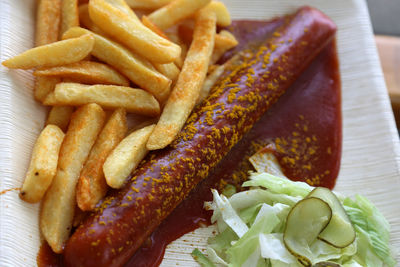 High angle view of fast food on plate