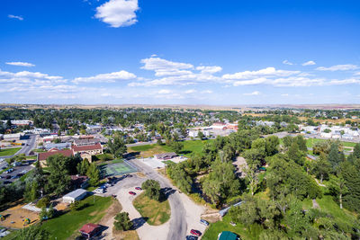 High angle view of town against sky