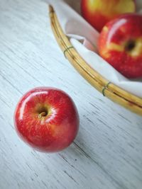 High angle view of apple on table