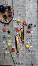 High angle view of fish on table