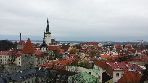 High angle view of church against sky