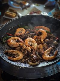 High angle view of seafood in container