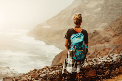 Rear view of man looking at sea shore