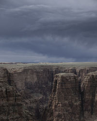 Rock formations against cloudy sky