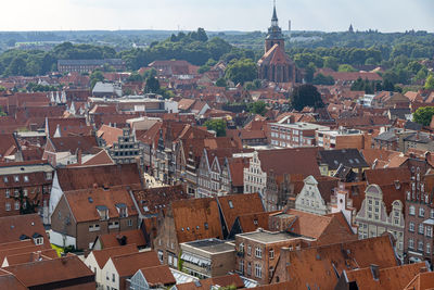 High angle view of buildings in city