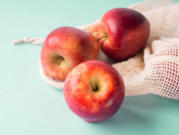 High angle view of apples on table