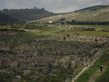 View of old ruin on field