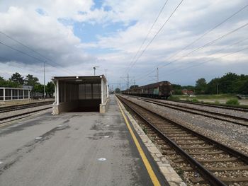 Railroad station platform against sky